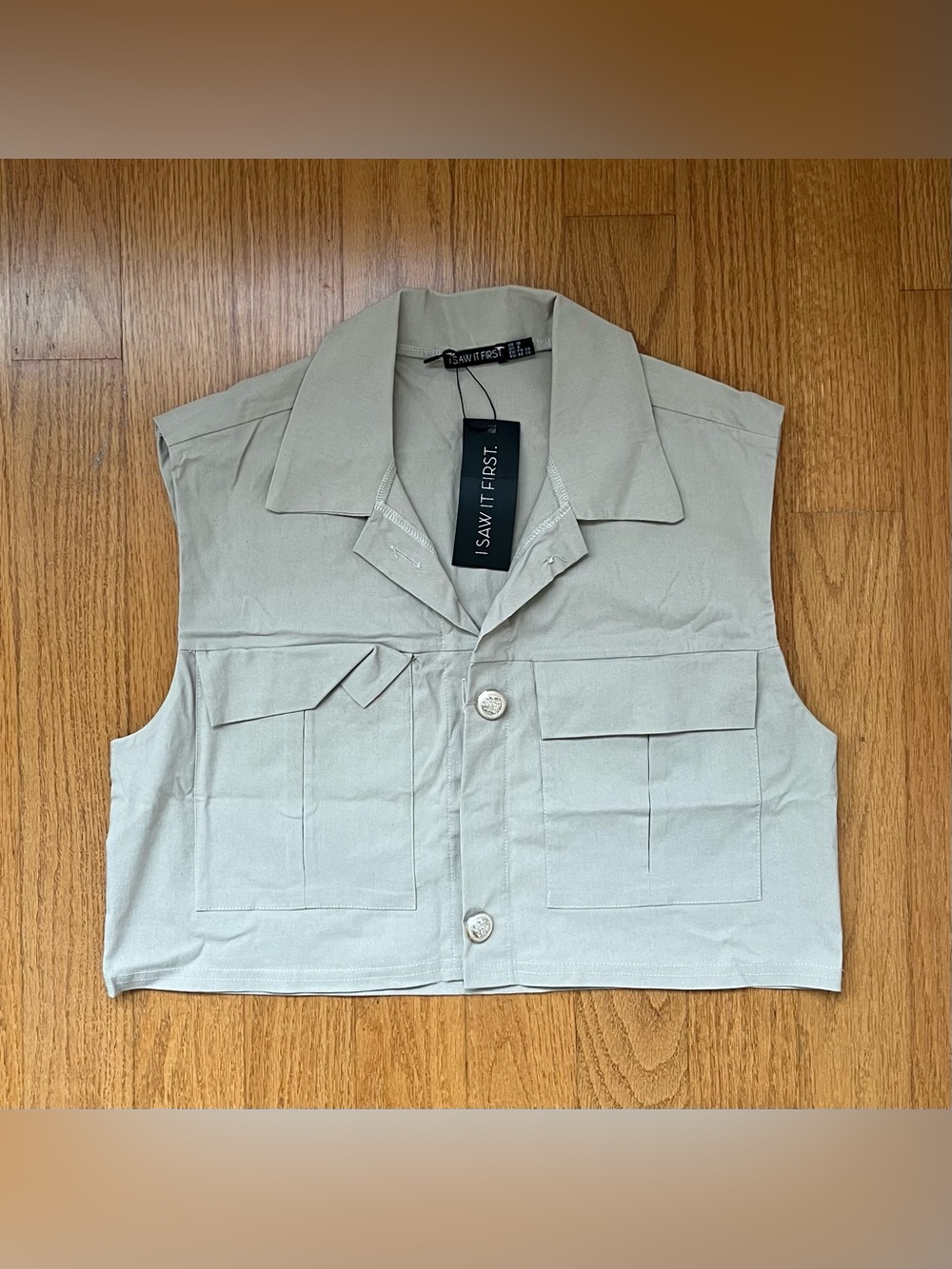 I Saw It First beige utility cropped vest in color stone. Size M